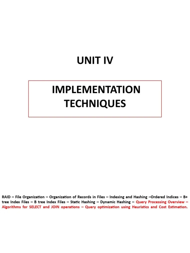 Unit Iv Implementation Techniques PDF Database Index Databases