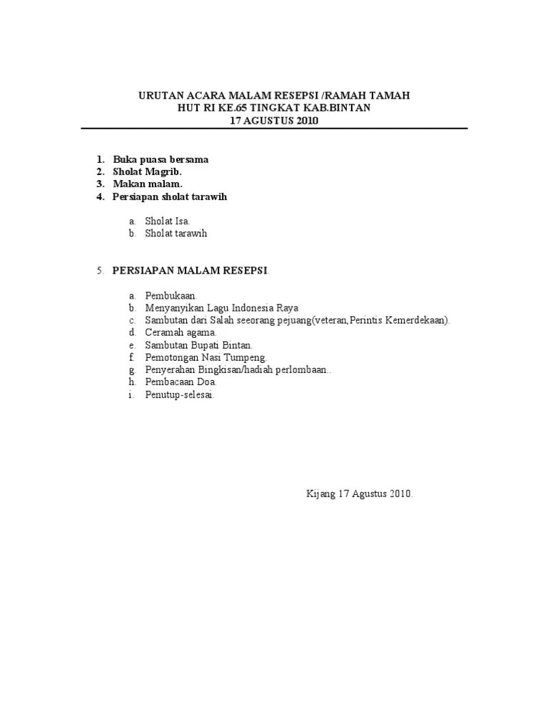 Urutan Acara Malam Resepsi