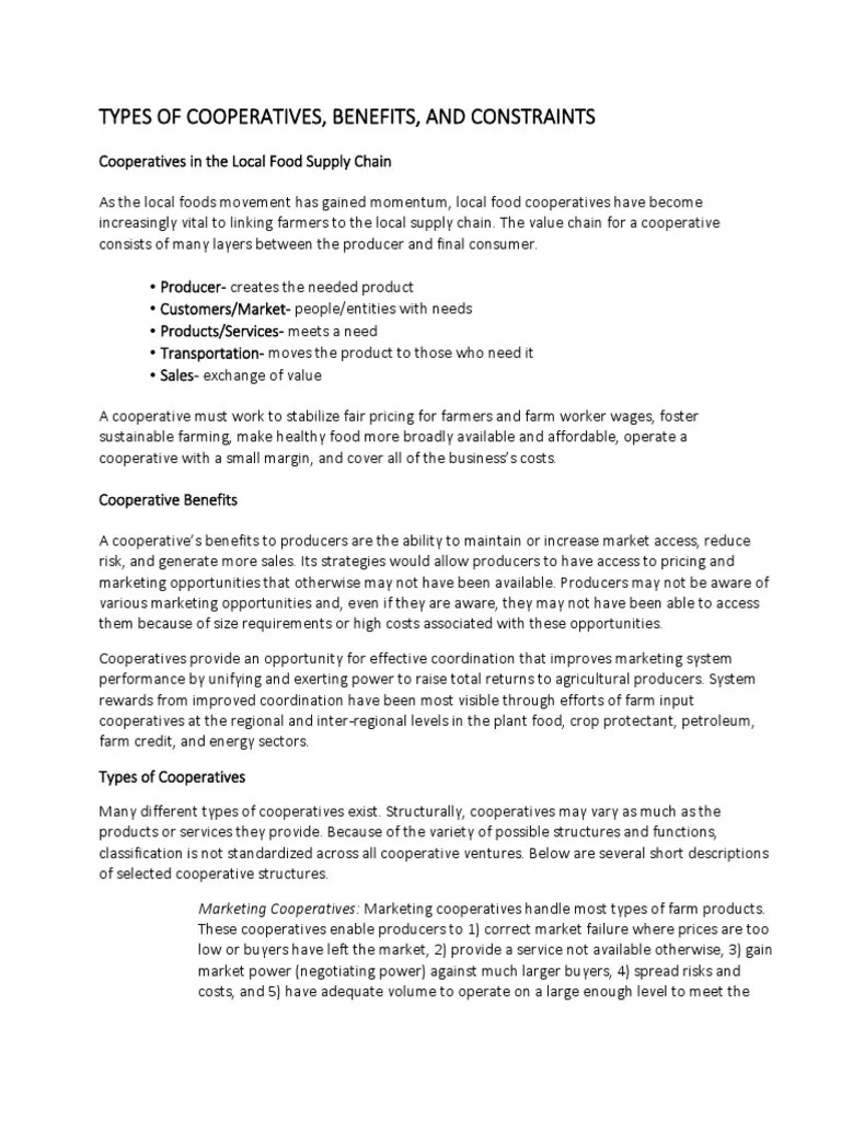 Types of Cooperatives Benefits and Constraints PDF Cooperative Stocks