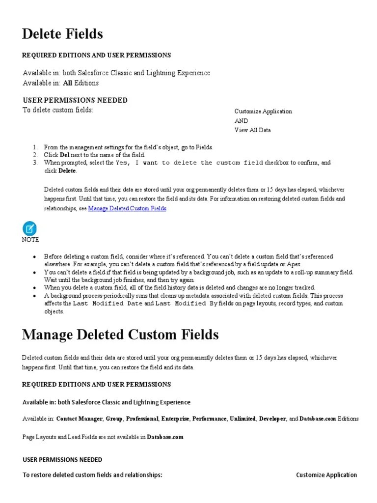 Deleting Fields Salesforce PDF Data Computer Data
