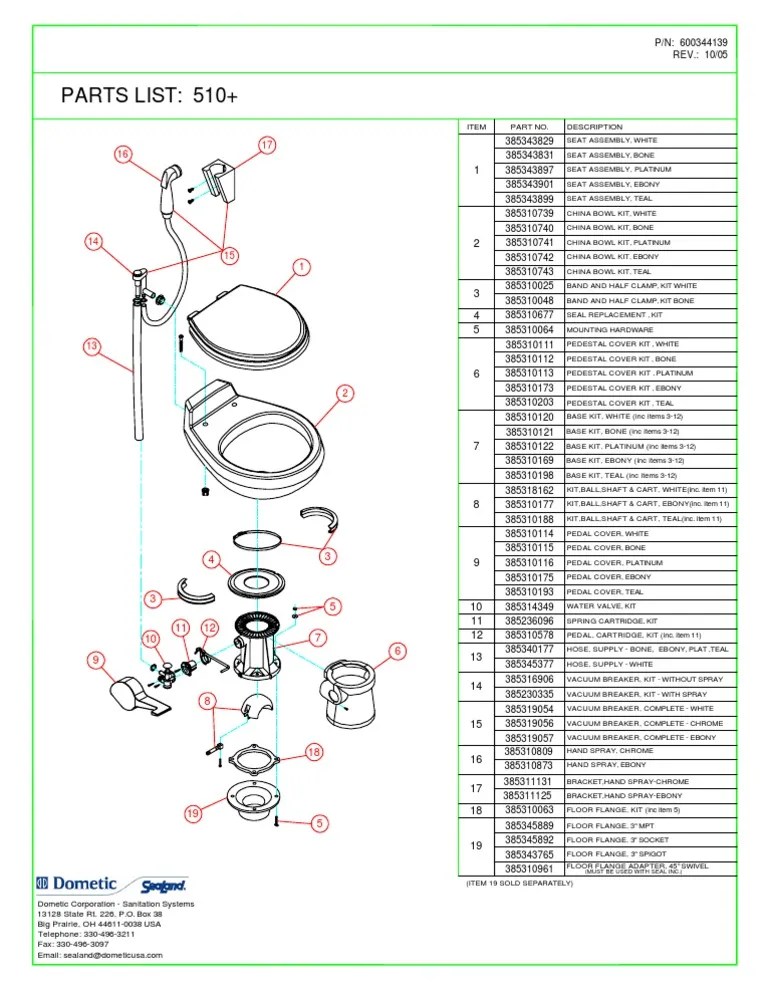 Sealand Toilet Parts List