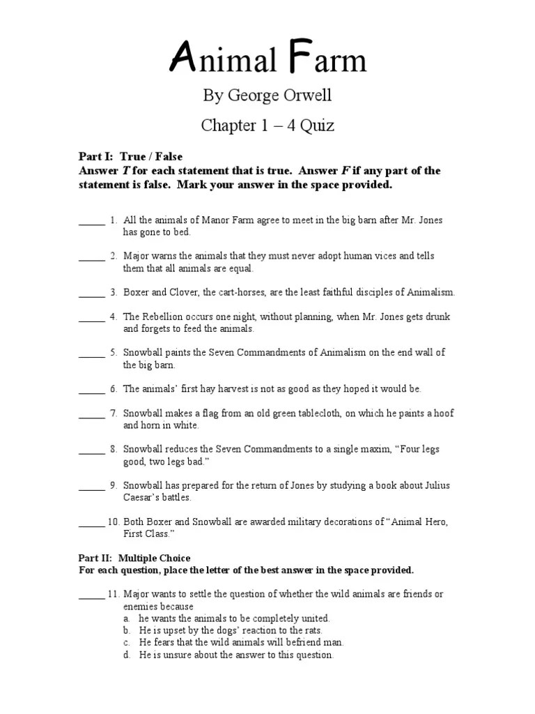 Animal Farm Chapters 14 Quiz Psychology & Cognitive Science