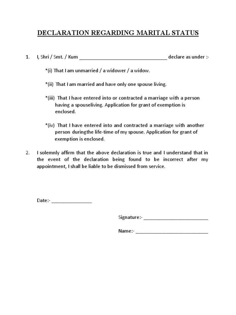 Declaration Regarding Marital Status PDF