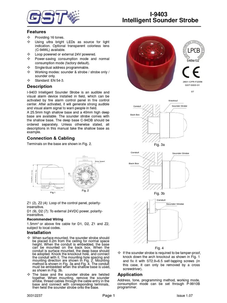 I9403 Intelligent Sounder Strobe Installation and Operation Manual