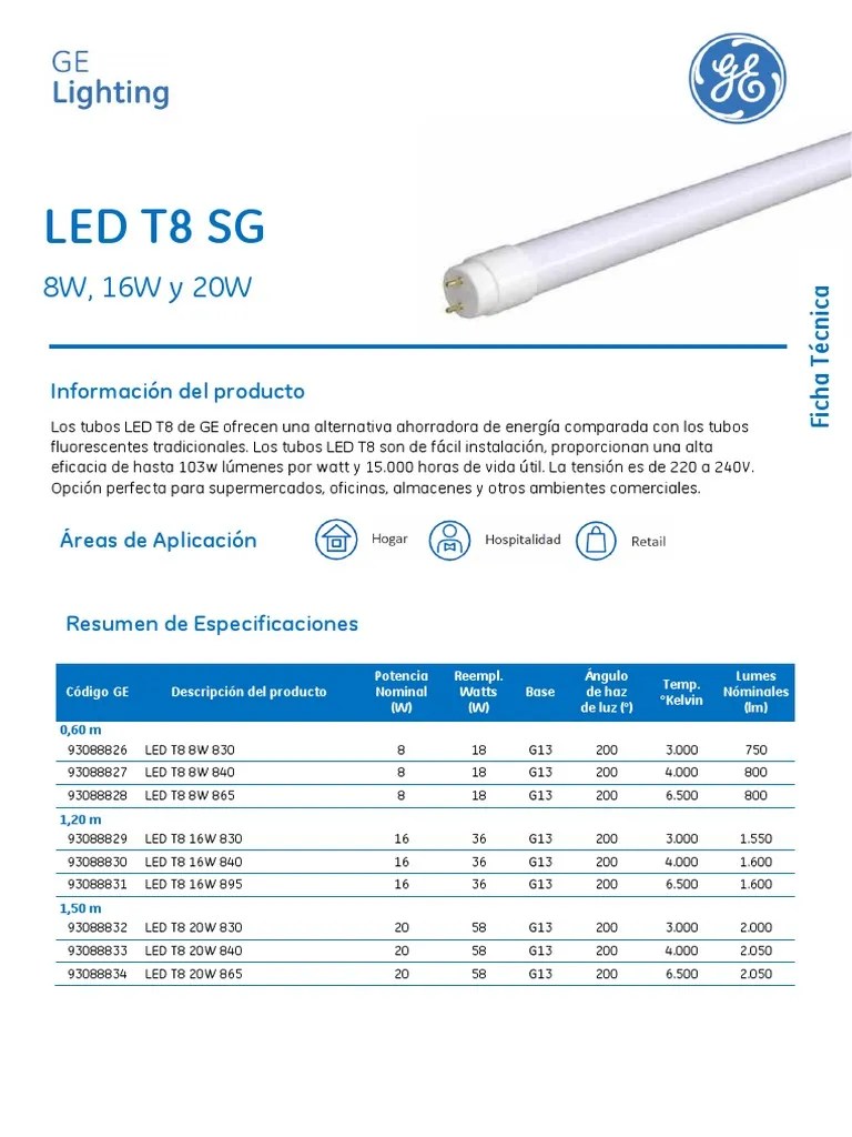 Ficha TecnicaLED T8 SG PDF Diodo emisor de luz Lámpara fluorescente