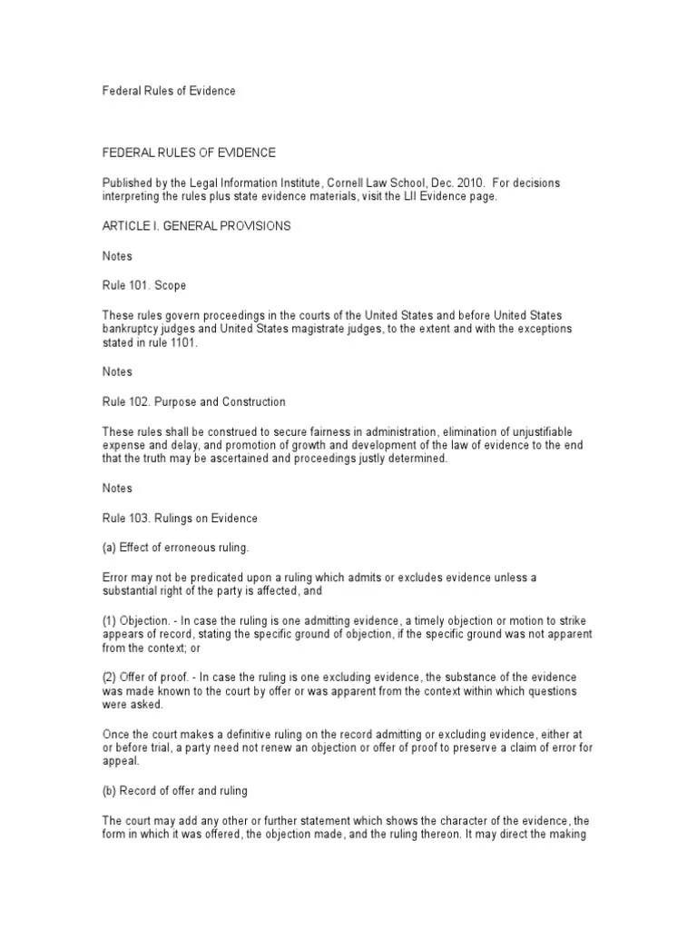 Federal Rules of Evidence Public Law Government