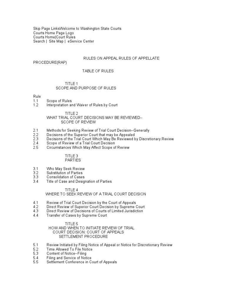 Rules on Appeal Rules of Appellate Procedure Court System Of Canada