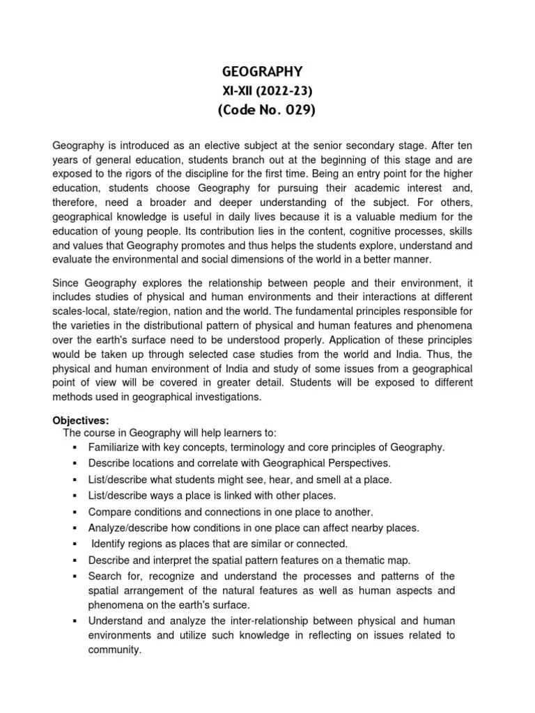 Understanding Geography An Overview of the Class XIXII Geography