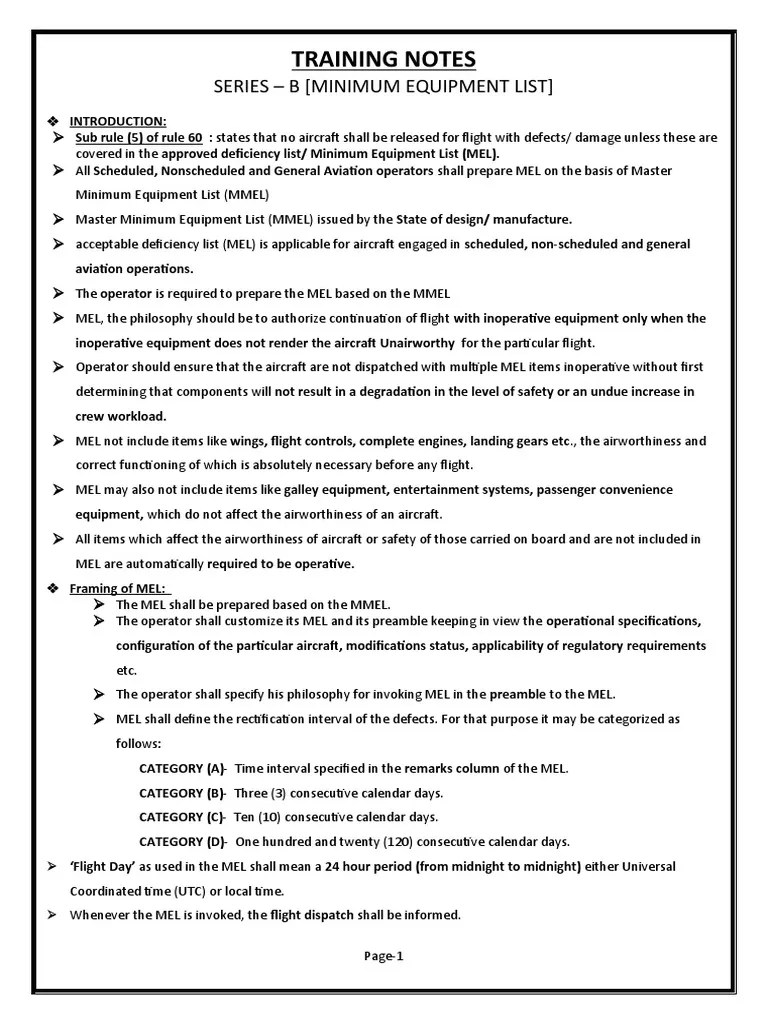 Training Notes Series B (Minimum Equipment List) PDF Empennage
