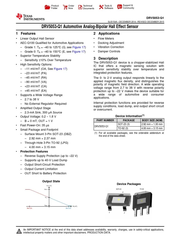 DRV5053Q1 Automotive AnalogBipolar Hall Effect Sensor 1 Features 2