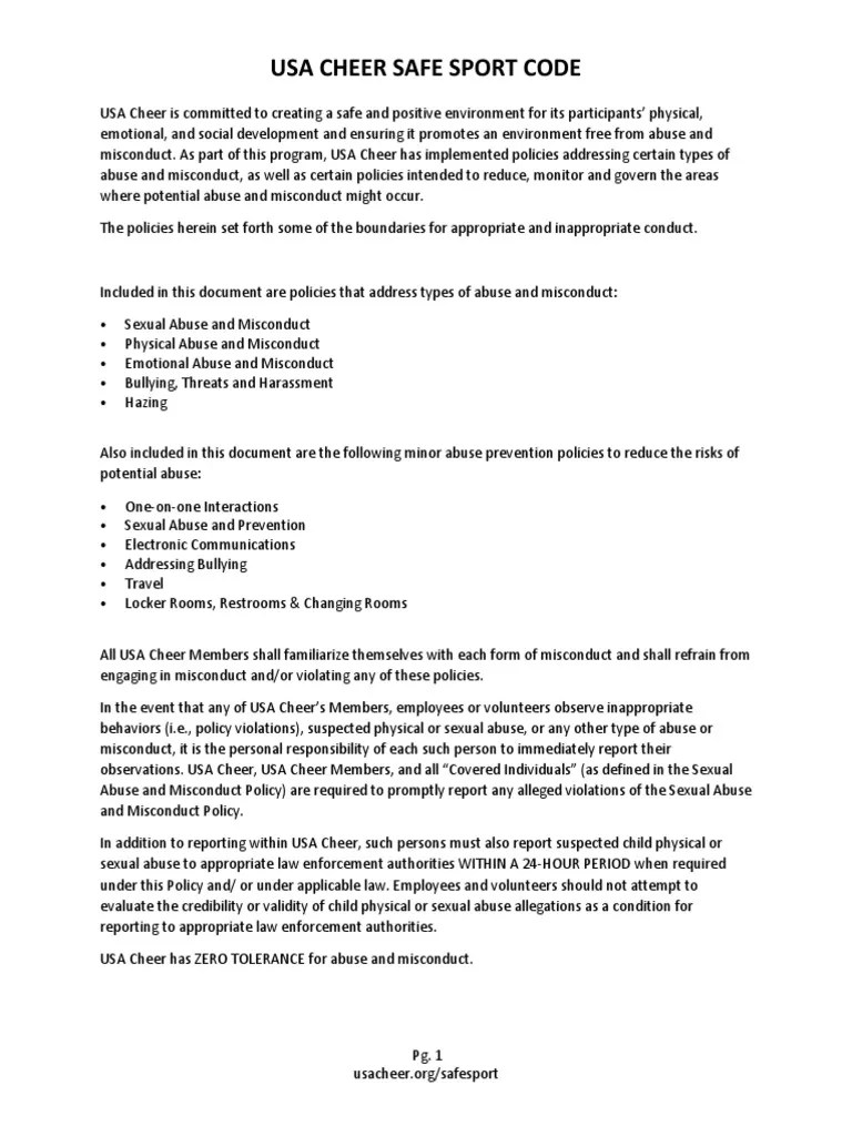 Usa Cheer Safesport Code 2 PDF Sexual Harassment Harassment