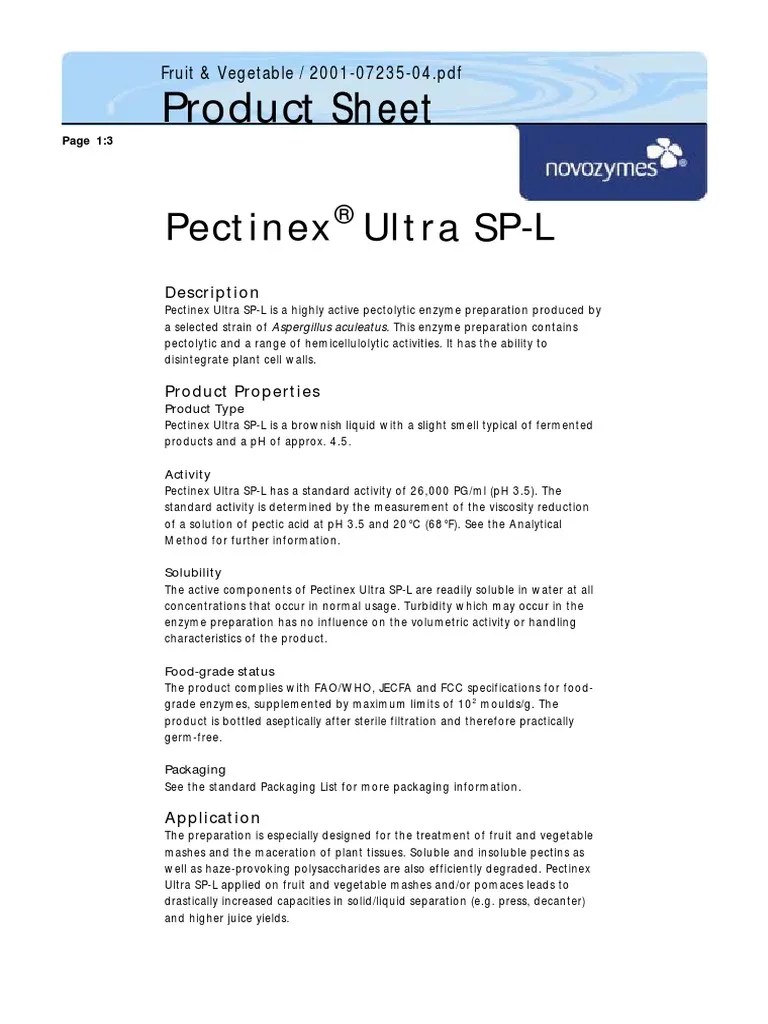 PDS Pectinex Ultra SPL Old PDF Solubility Physical Sciences