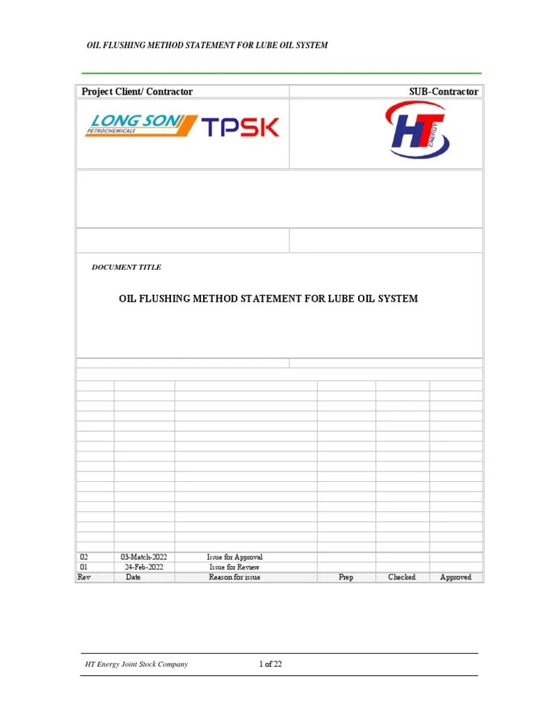 OIL FLUSHING METHOD STATEMENT FOR LUBE OIL SYSTEM Rev 02 PDF