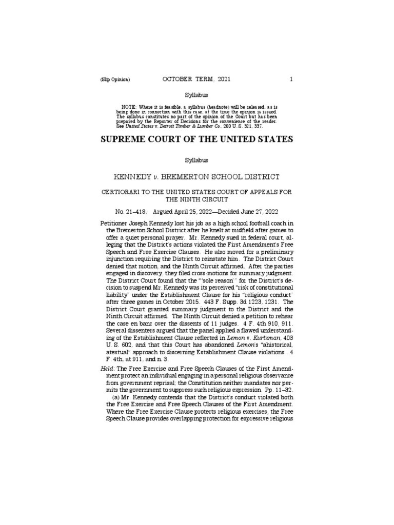 Kennedy v. Bremerton School District PDF Free Exercise Clause