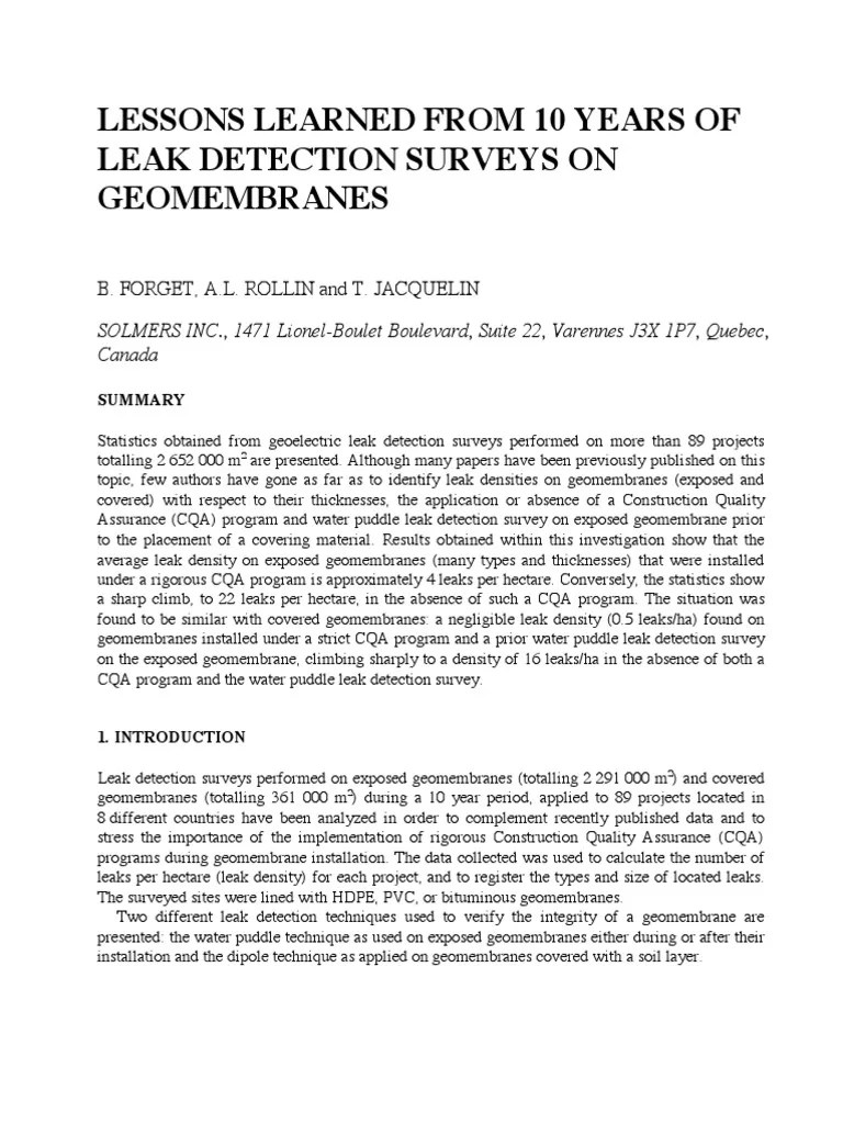 Geomembrane Leak Detection Insights PDF Water Leak