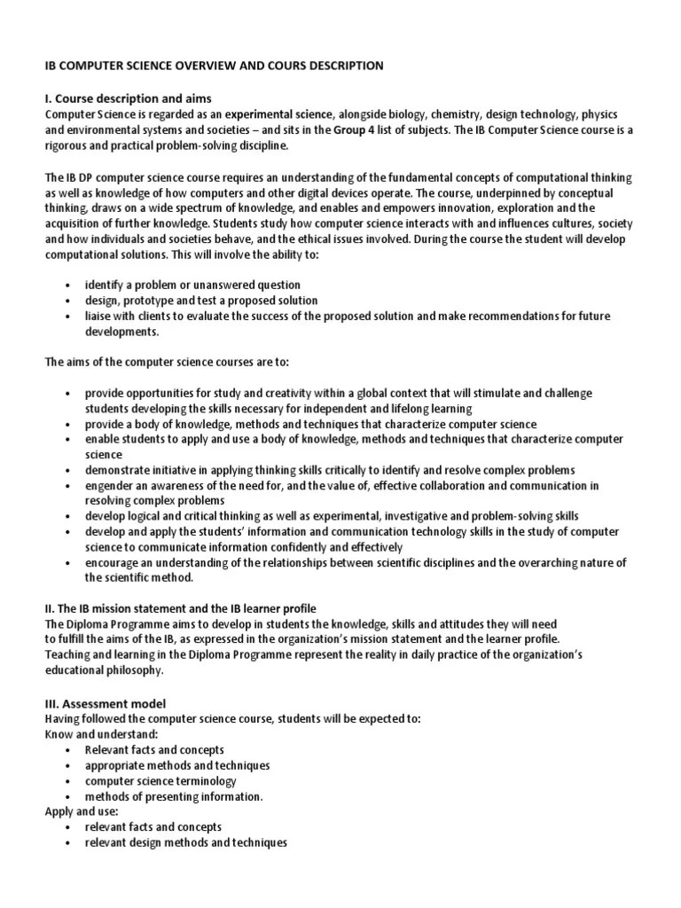 Bisc Computer Science Course Description Download Free PDF Science