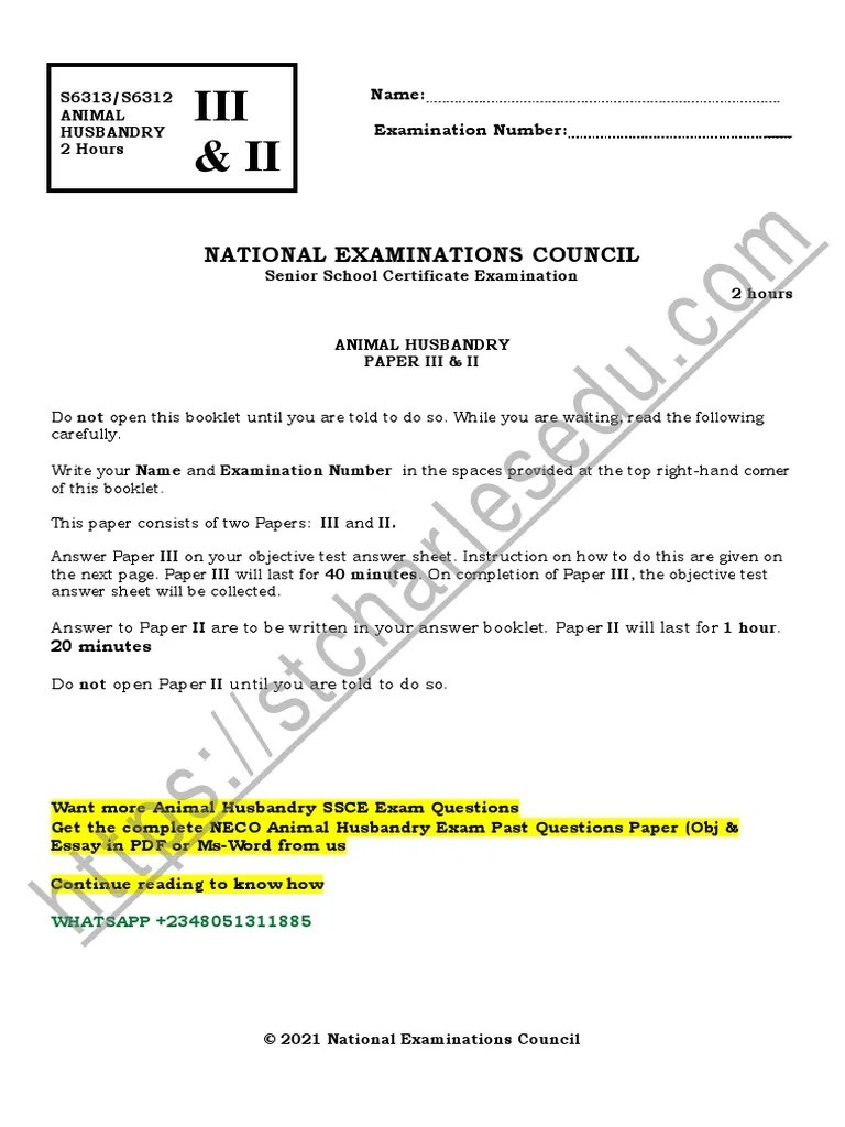 Free Animal Husbandry Past Question for NECO PDF Blood Livestock