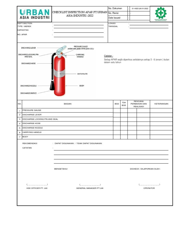 Form Checklist Inspeksi Apar PT Uai PDF
