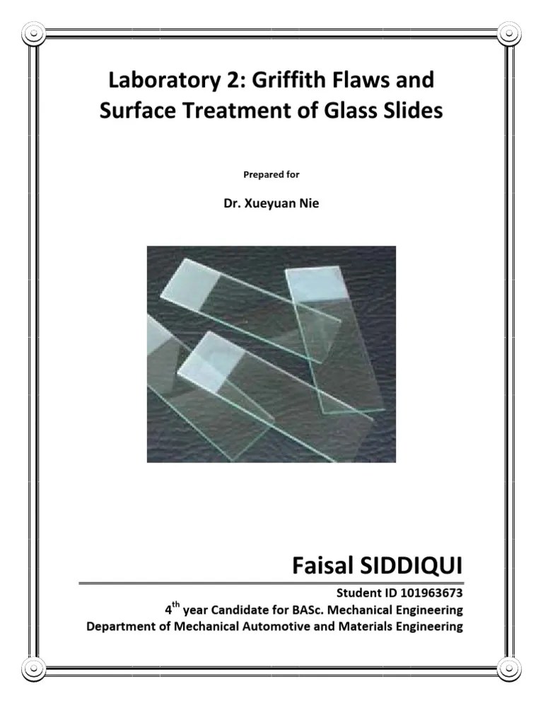Laboratory 2 Griffith Flaws and Surface Treatment of Glass Slides PDF Fracture Glasses