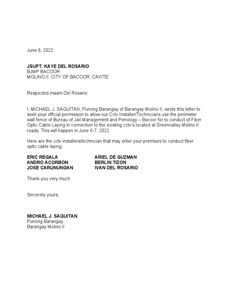 Letter Bjmp Bacoor PDF