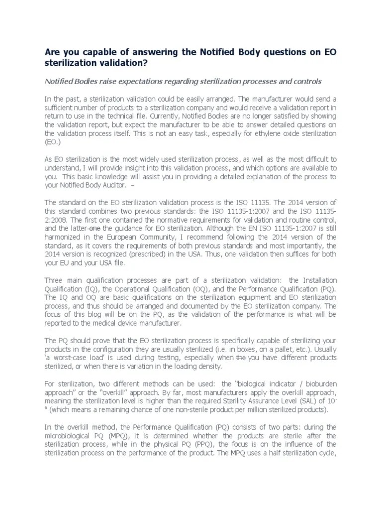 Questions On EO Sterilization Validation PDF Sterilization