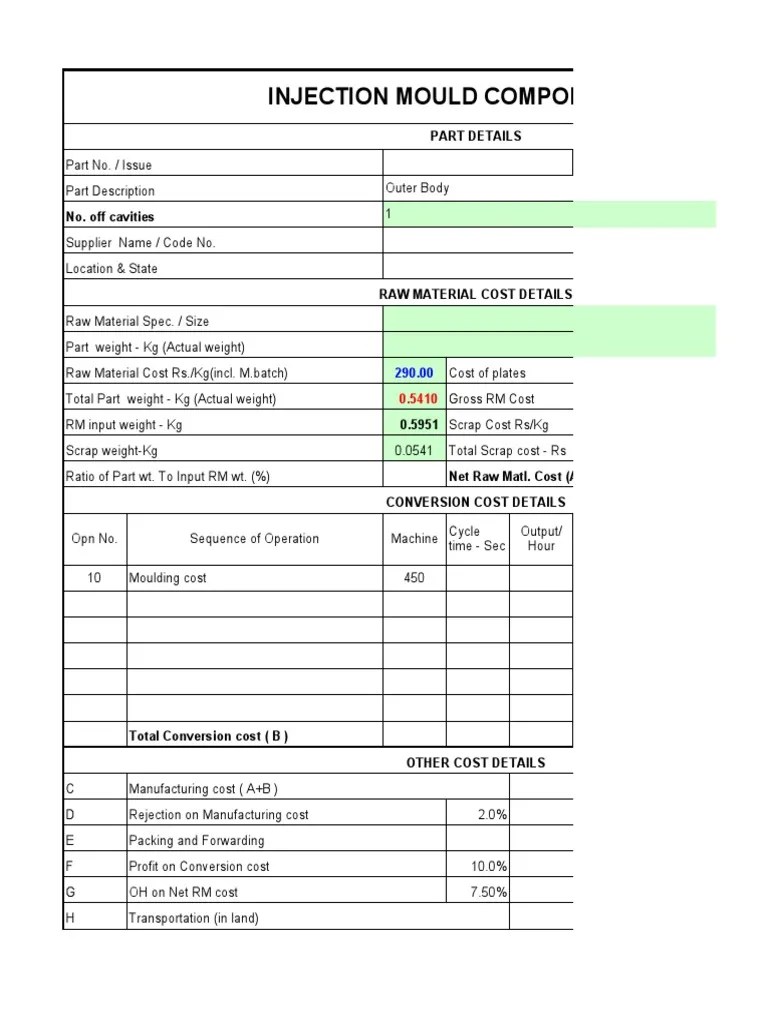 Asa Injection Mould Component Cost Estimation PDF Working Capital