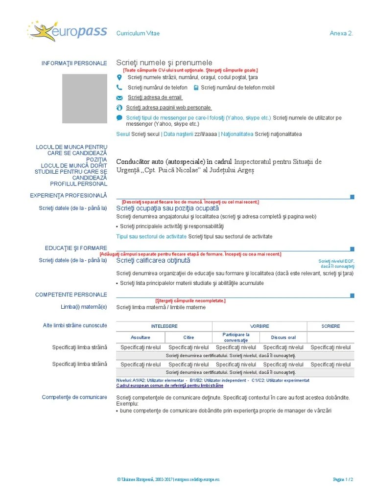 Anexa 2. Model CV Europass PDF