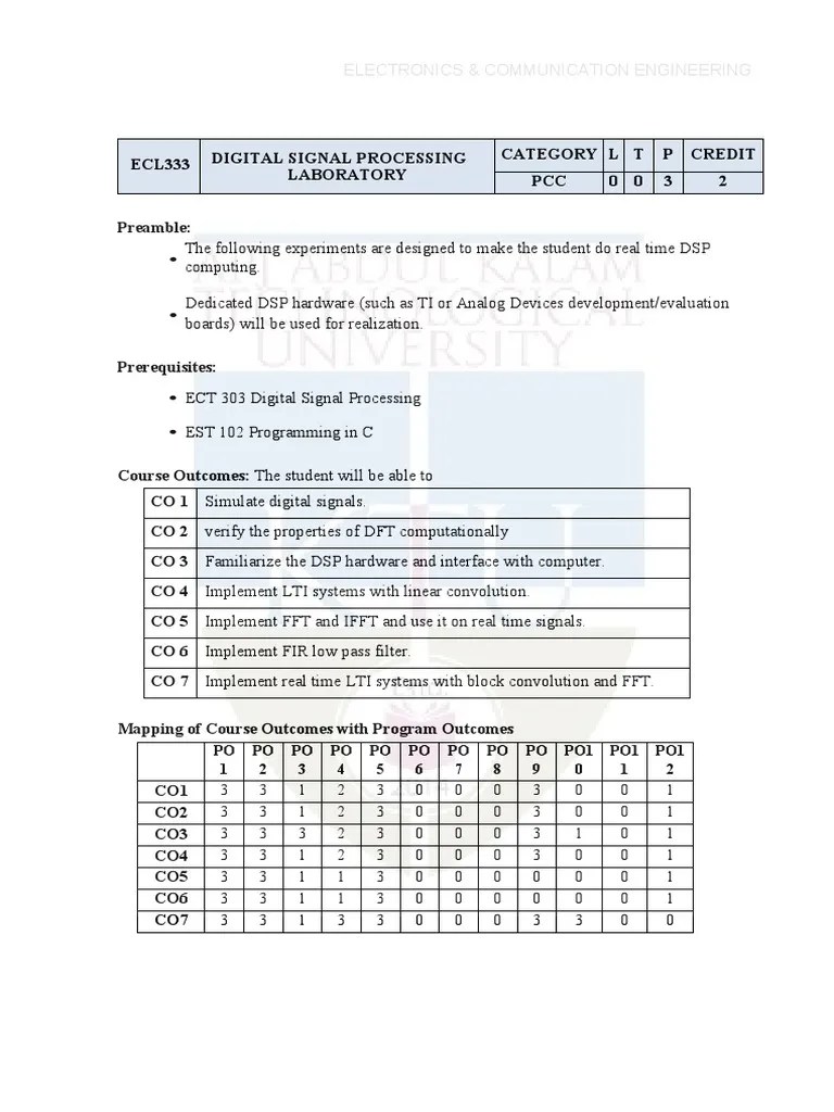 ECL333 Ktu Qbank PDF Digital Signal Processing Discrete Fourier