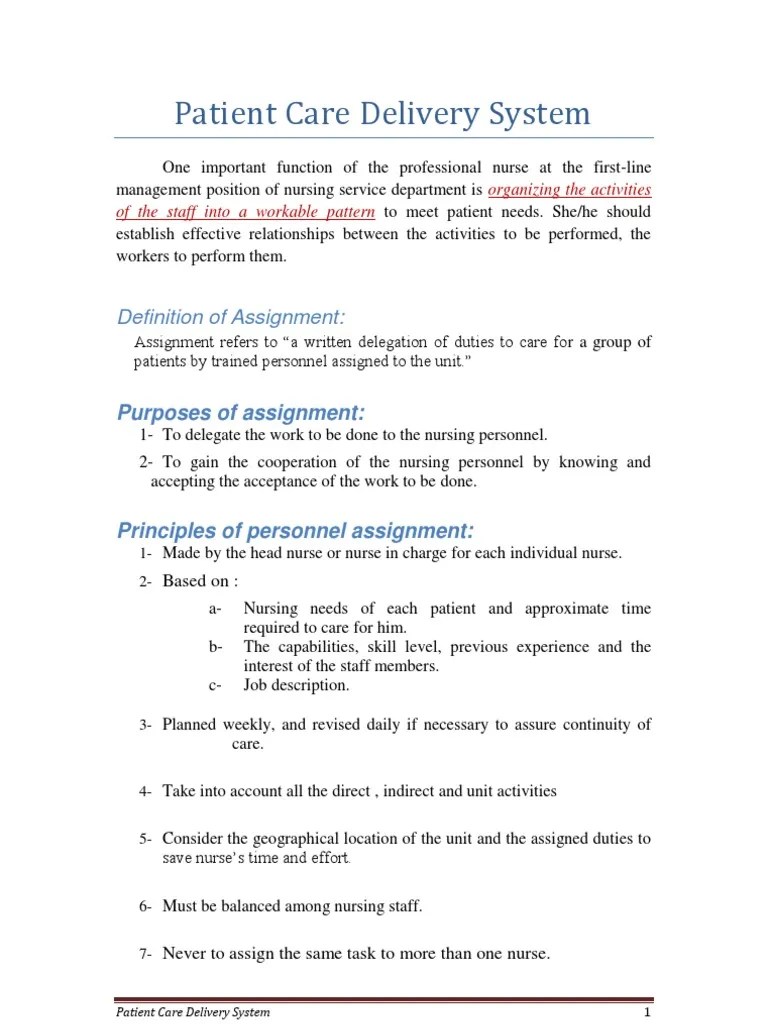 Patient Care Delivery System PDF Nursing Patient