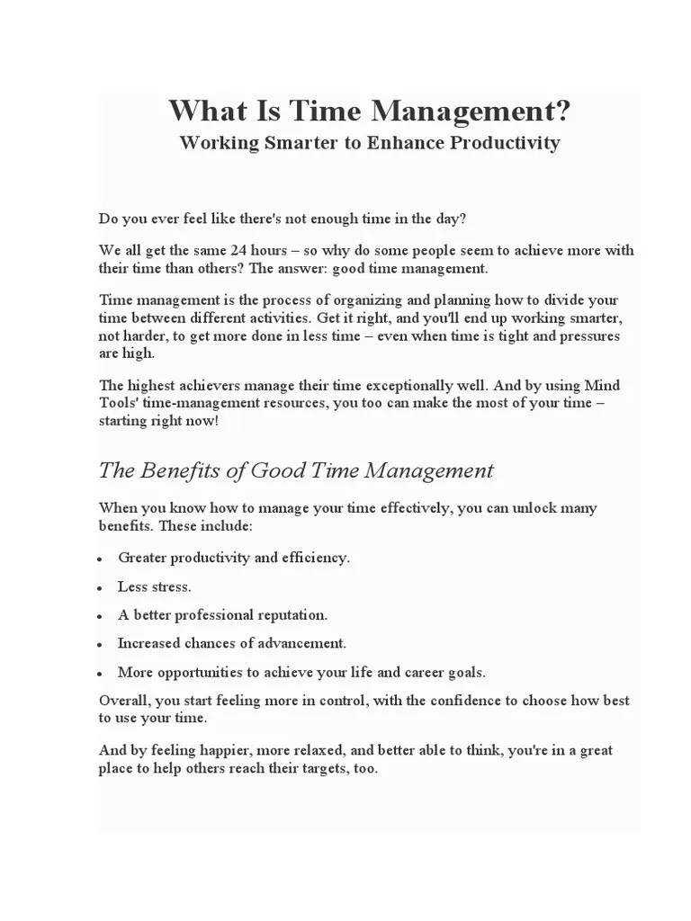 What Is Time Management? PDF Time Management Professional Skills