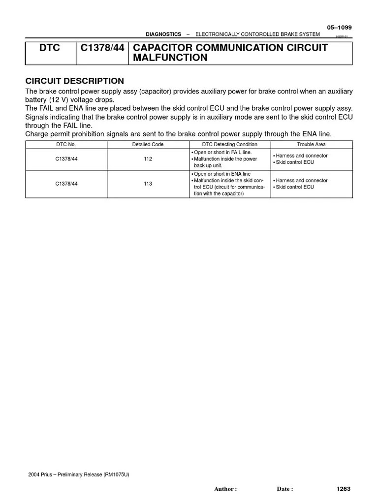 DTC C1378/44 Capacitor Communication Circuit Malfunction PDF Power