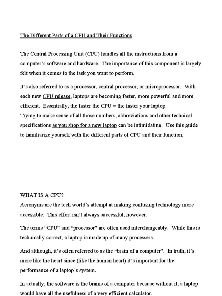 The Different Parts of A CPU and Their Functions PDF Central