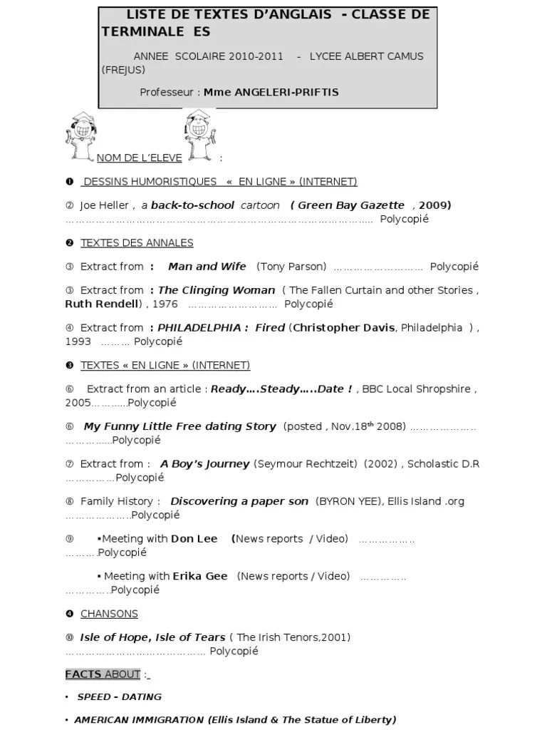 Liste de Textes Anglais Bac Oral2011