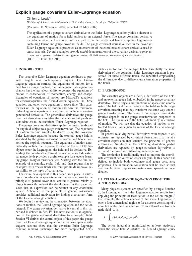 The gauge covariant derivative... Lagrangian Mechanics