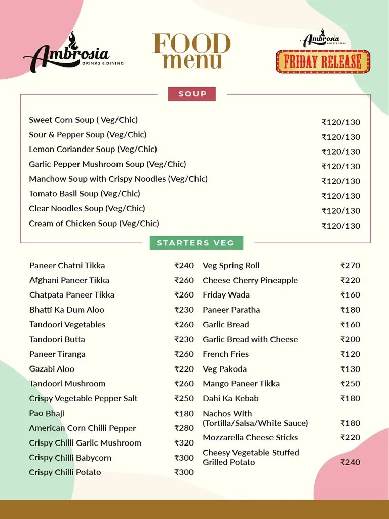 Ambrosia &amp; Friday Release Food Menu 15th March 2021 PDF Asian