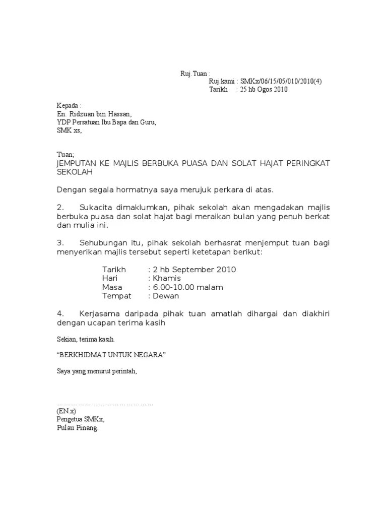 Contoh Surat Rasmi Permohonan Mengadakan Taklimat