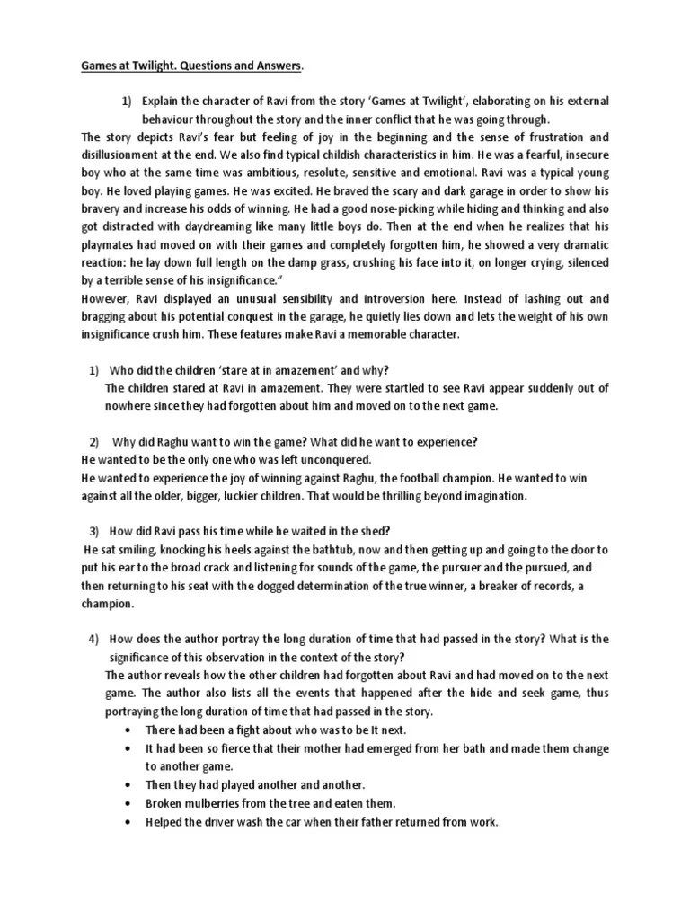 Games at Twilight. Questions and Answers | PDF