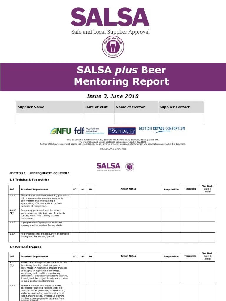 SALSA Plus Beer Issue 3 Mentoring Report PDF Hazard Analysis And