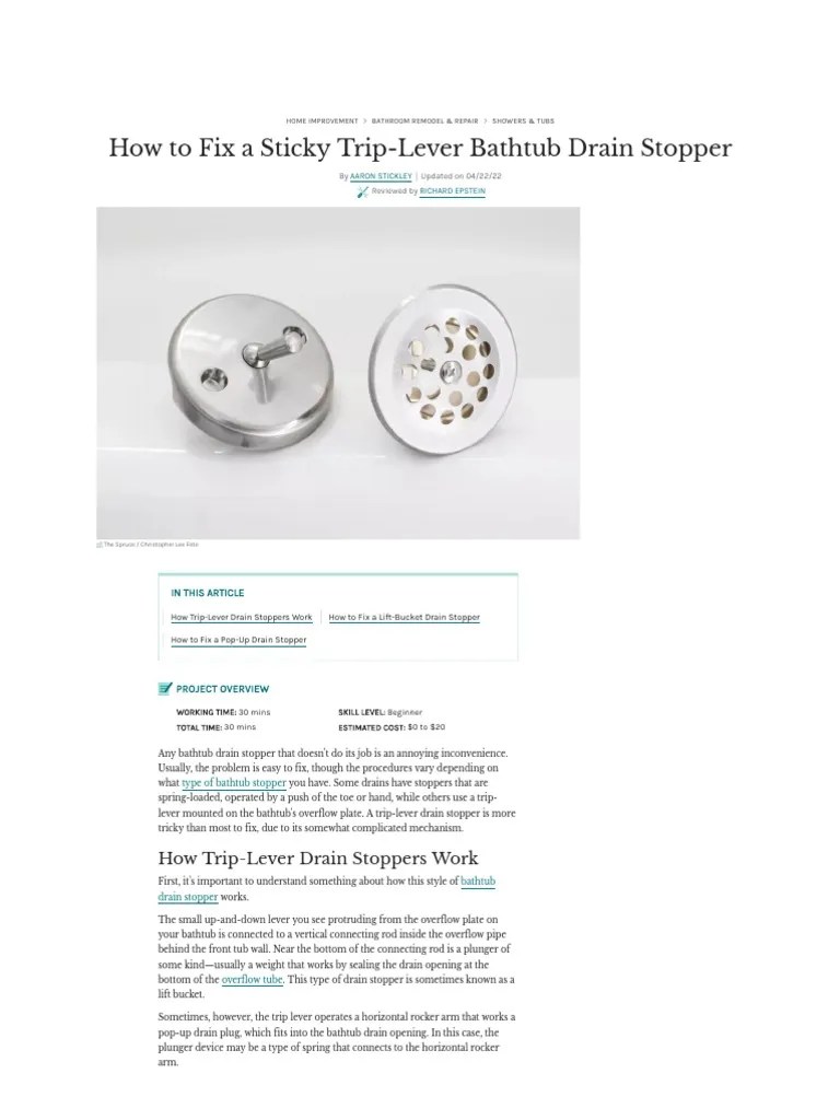 How To Fix A Sticky TripLever Bathtub Drain Stopper PDF Shower