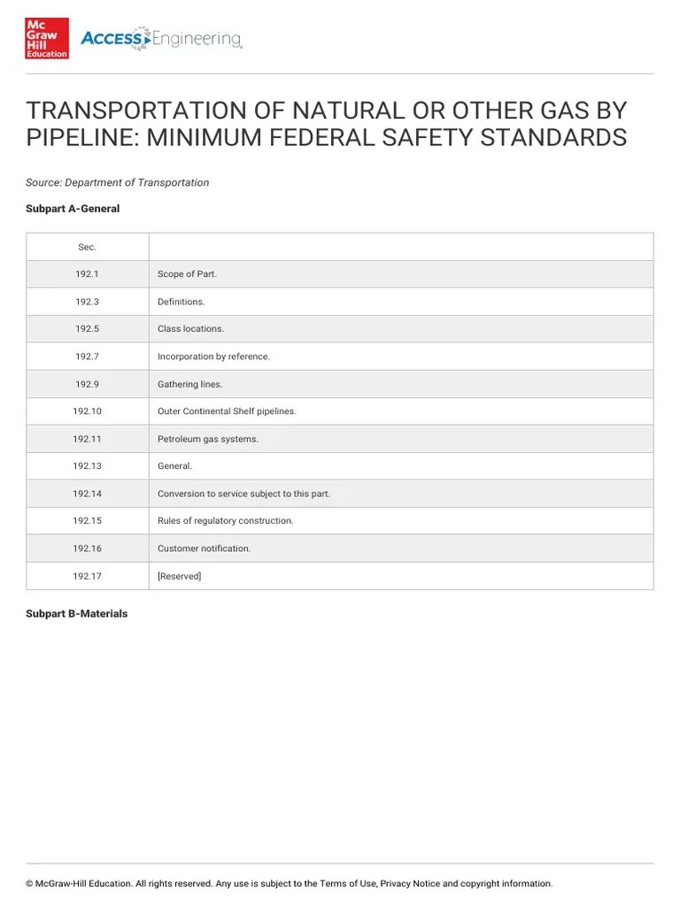 Transportation of Natural or Other Gas by Pipeline Minimum Federal