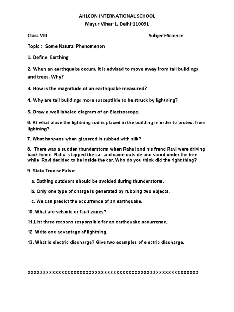 Worksheet-Some Natural Phenomenon | PDF