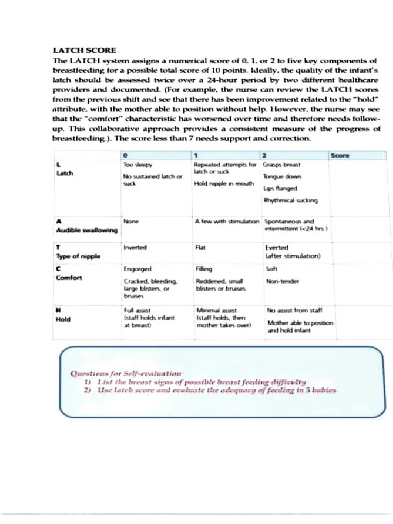 Latch Score PDF Breastfeeding Children's Rights