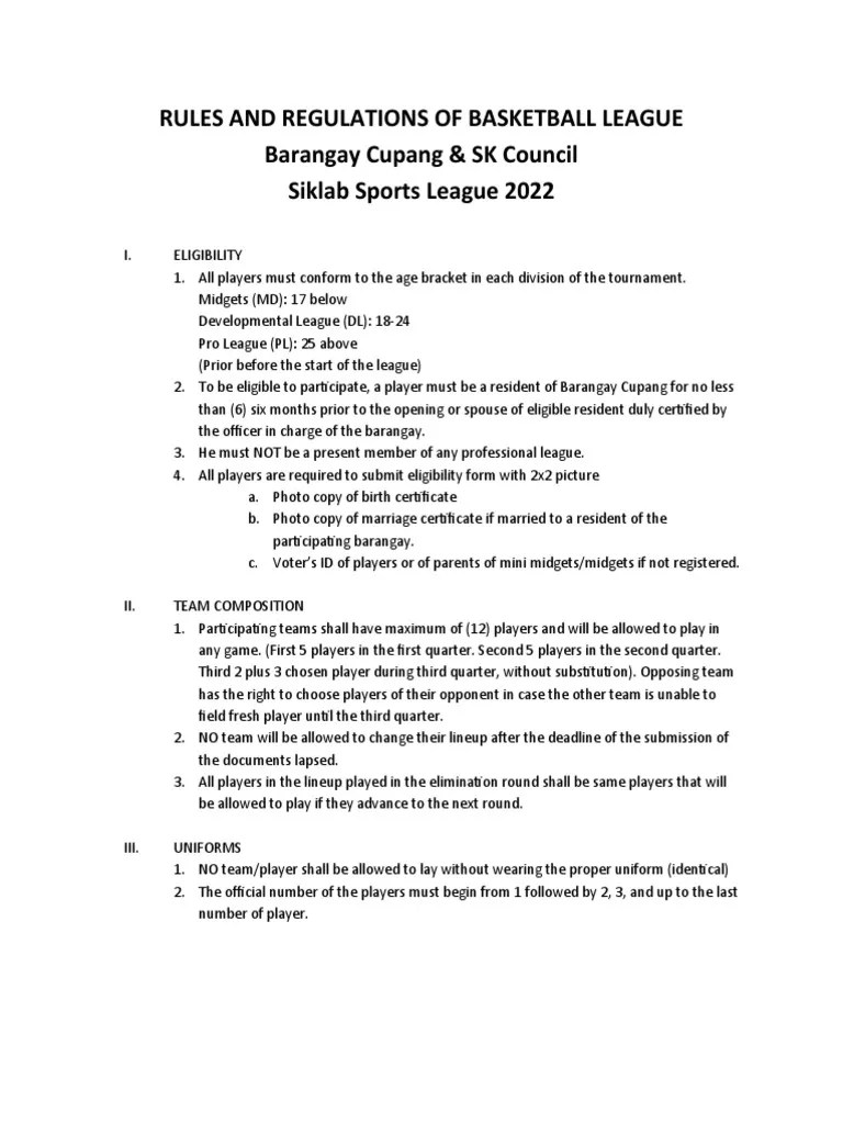 Rules and Regulations of Basketball Tournament Siklab 2022 PDF