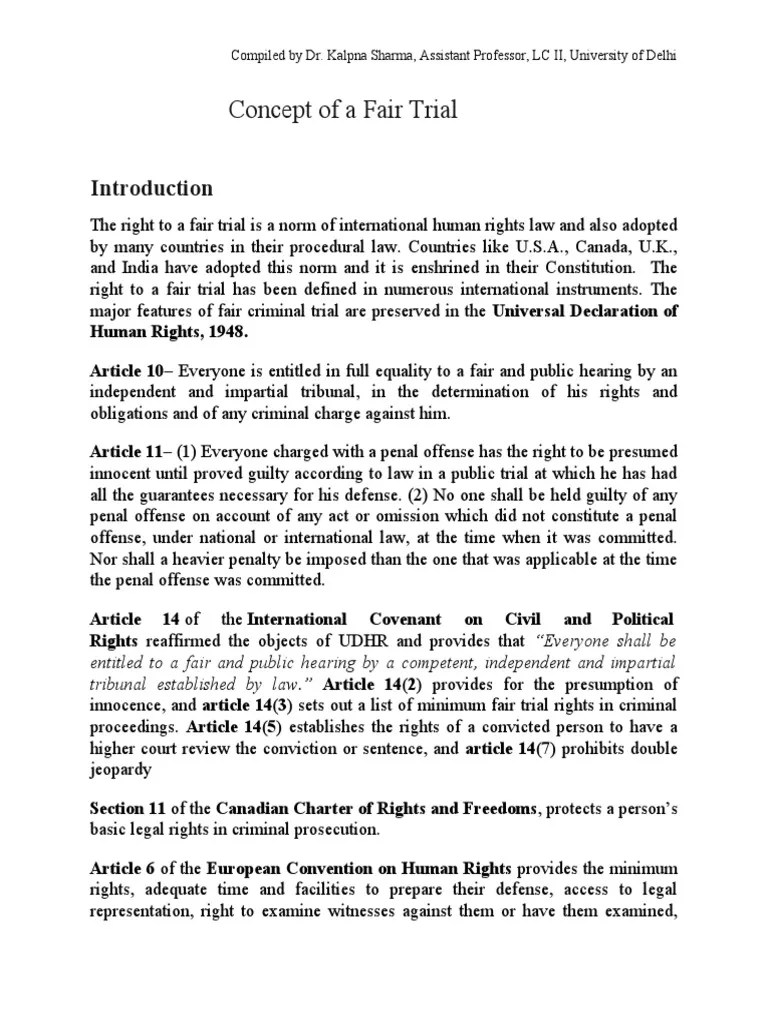 Concept of A Fair Trial PDF Right To A Fair Trial Bail