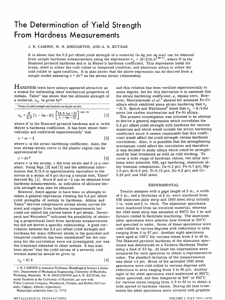 YS Hardness Relation Strength Of Materials Production And Manufacturing