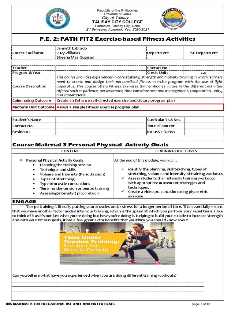 P.E. 2 PATH FIT2 ExerciseBased Fitness Activities Talisay City