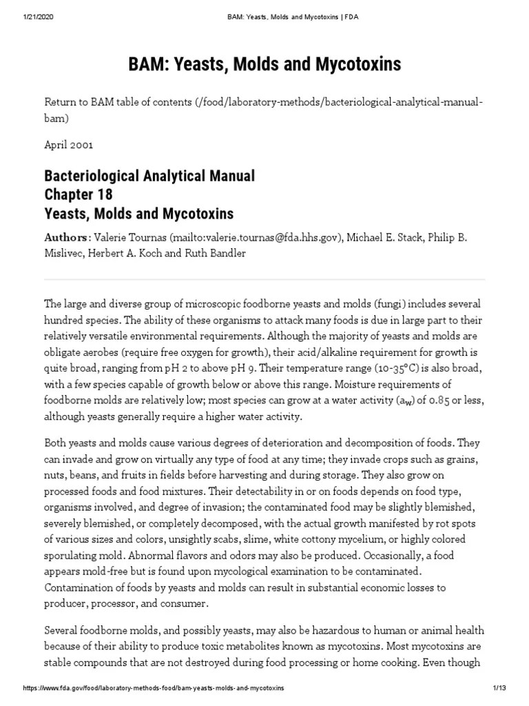 Bacteriological Analytical Manual Yeasts, Molds and Mycotoxins PDF