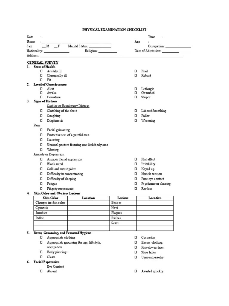 PHYSICALEXAMINATIONCHECKLIST Ctto PDF Knee Anatomical Terms