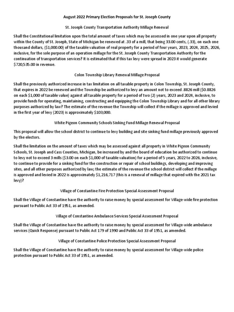 St. Joseph County Proposals PDF Property Tax Taxes