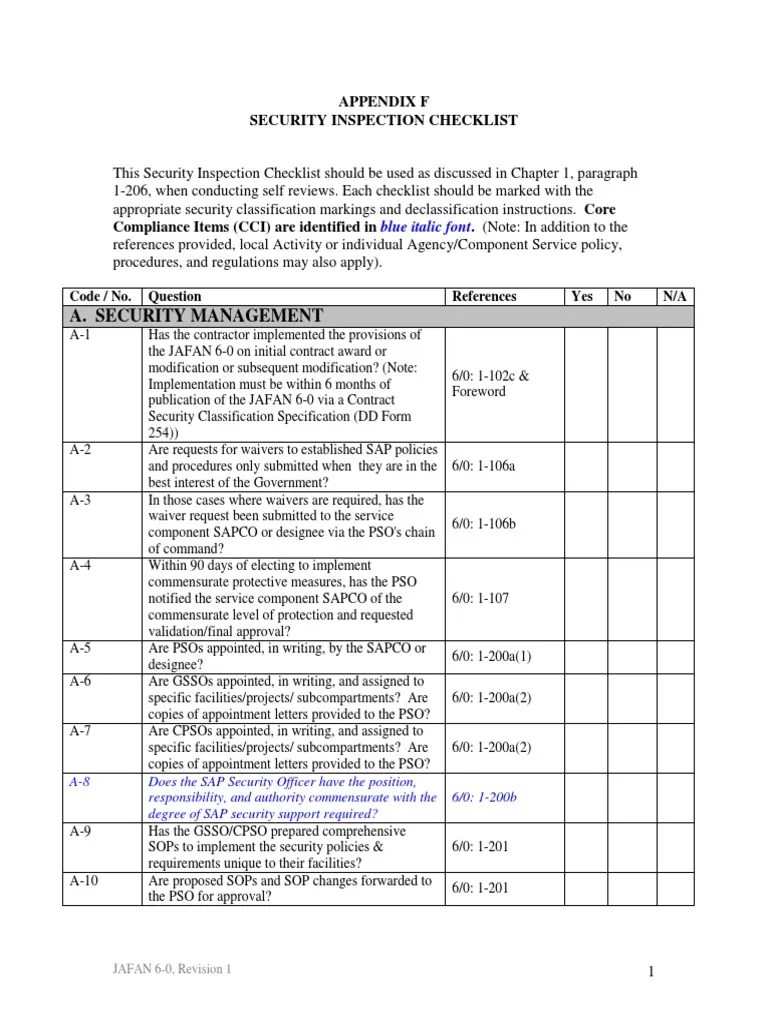 Security Inspection Checklist PDF Security Clearance Classified